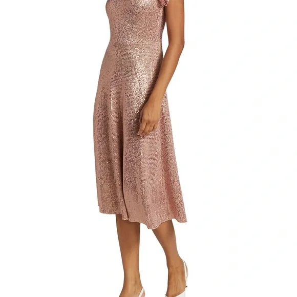 St John’s Sequin Knit Cap Sleeve Fit & Flare Dress W/ Fringe Trim Detail - Lined - Picture 6 of 9